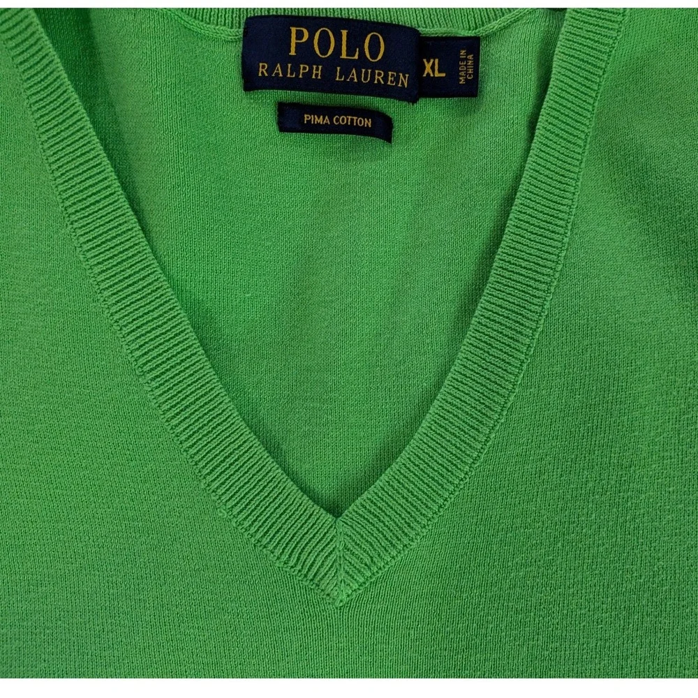 Polo Ralph Lauren Men XL Green Pima Cotton V-Neck Sweater Vest Preppy Golf